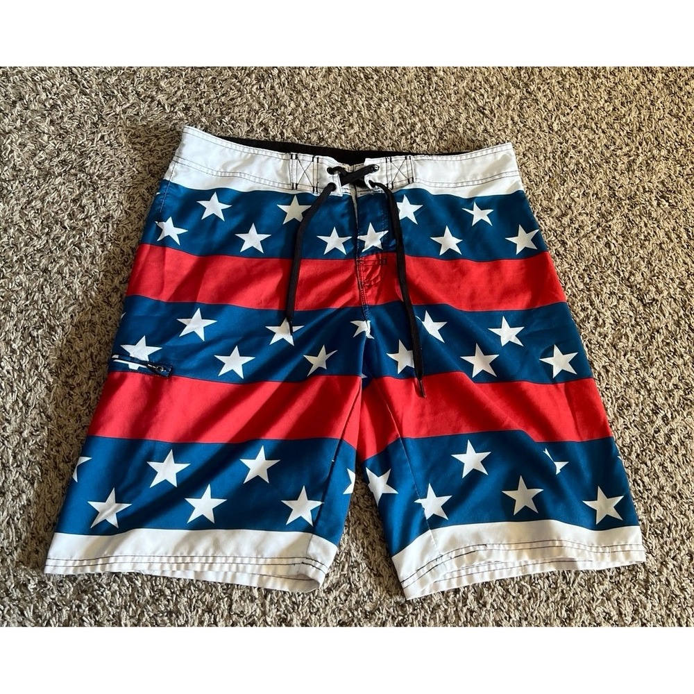 Hang Ten Stars & Stripes Board Shorts 10" Size 34‎